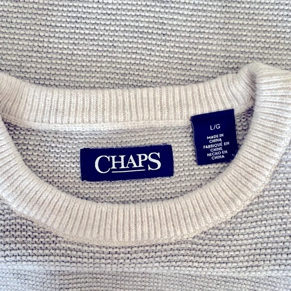 CHAPS Sweater Crewneck Long Sleeve Gray Creamy White Knit Mens L